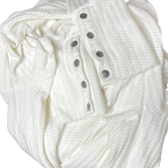 Chaser Long Sleeve Waffle Knit Top Small Cream - Picture 7 of 11